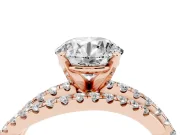 Round Cut Diamond Solitaire Twist Band Ring Set in Rose gold with Pavé Setting and Prong Head