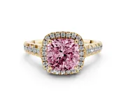 Cushion Cut Accented Halo Engagement Ring Setting for a Fancy Pink Lab-Grown Diamond | Yellow Gold