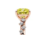 Fancy Yellow Cushion Cut Diamond Solitaire Vine Band Ring Set in Rose gold with Round Accents and Prong Setting