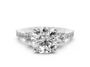 Three-Stone Round Cut Diamond Pavé Band Ring Set in White gold with Prong Setting