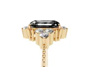 Emerald Cut Vintage Cluster Engagement Ring Setting for a Black Center | Beaded Edges | Yellow Gold