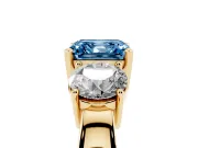 Asscher Cut Three Stone Engagement Ring Setting for a Fancy Blue Lab-Grown Diamond | Wide Plain Band | Yellow Gold