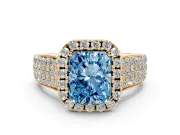 Radiant Cut Pavé Engagement Ring Setting for a Fancy Blue Lab-Grown Diamond | Wide Three-Row Band | Yellow Gold