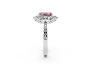 Fancy Pink Emerald Cut Diamond Floral Halo Ring Set in Platinum with Round Pavé Band and Prong Setting