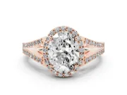 Oval Halo Engagement Ring Setting | V-Split Pavé Band | Rose Gold