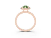 Fancy Green Marquise Cut Diamond Halo Solitaire Ring Set in Rose gold with Pavé Band and Prong Setting