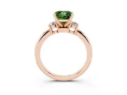 Princess Cut Three Stone Engagement Ring Setting for a Fancy Green Lab-Grown Diamond | Round Side Stones | Rose Gold