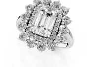 Emerald Cut Floral Double Halo Engagement Ring Setting | Plain Band | Platinum
