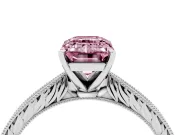 Emerald Cut Engraved Engagement Ring Setting for a Fancy Pink Lab-Grown Diamond | White Gold