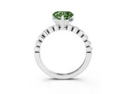 Fancy Green Heart Cut Diamond Solitaire Engagement Ring Set in White gold with Bezel Accents on Beaded Band
