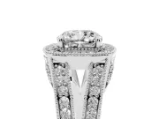 Cushion Cut Vintage Milgrain Halo Engagement Ring Setting | Pave Split Shank | White Gold