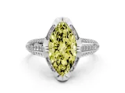 Fancy Yellow Marquise Cut Diamond Pavé Split Shank Solitaire Ring Set in White gold with Prong Setting