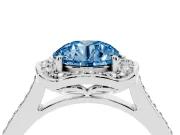 Round Halo Engagement Ring Setting for a Fancy Blue Lab-Grown Diamond | Petal Tips | Sterling Silver