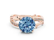 Round Twisted Pavé Engagement Ring Setting for a Fancy Blue Lab-Grown Diamond | Pavé and Plain Strands | Rose Gold
