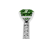 Fancy Green Cushion Cut Diamond Solitaire Ring Set in Platinum with Slim Pavé Band and Prong Setting