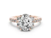 Oval Side Stone Pave Engagement Ring Setting | Paired Round Accents | Rose Gold