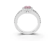 Fancy Pink Oval Cut Diamond Halo Ring Set in White gold with Pavé Split Shank and Prong Setting