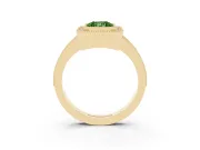 Fancy Green Radiant Cut Diamond Halo Engagement Ring Set in Yellow gold with Pavé Band and Round Halo Stones