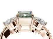 Radiant Cut Three Stone Engagement Ring Setting for a Fancy Green Lab-Grown Diamond | Tapered Pave Band | Rose Gold