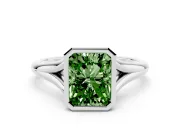 Fancy Green Bezel Set Radiant Cut Diamond Solitaire Ring Set in Silver with Tapered Band
