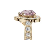 Heart-Shaped Graduated Milgrain Halo Engagement Ring Setting for a Fancy Pink Lab-Grown Diamond | Yellow Gold