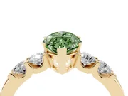 Fancy Green Marquise Cut Diamond Five-Stone Prong Set Engagement Ring Set in Yellow gold with Channel Band