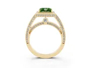 Fancy Green Princess Cut Diamond Halo Pavé Split Shank Ring Set in Yellow gold with Prong Setting