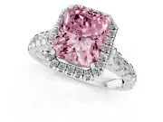 Radiant Cut Halo Engagement Ring Setting for a Fancy Pink Lab-Grown Diamond | Shared Prong Shoulders | Sterling Silver