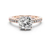 Cushion Cut Hidden Halo Solitaire Engagement Ring Setting | Shared Prong Band | Rose Gold