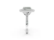 Fancy Green Radiant Cut Lab-Grown Diamond Double Halo Statement Ring Set in White Gold with Pavé Band