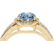 Oval Halo Engagement Ring Setting for a Fancy Blue Lab-Grown Diamond | Split Shank | Yellow Gold