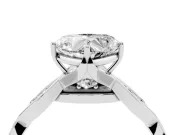 Heart Cut Diamond Twist Band Solitaire Ring Set in Silver with Leaf Prong Setting and Accent Stones