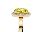 Fancy Yellow Round Cut Diamond Halo Ring Set in Yellow gold with Solitaire Band and Prong Setting