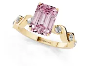Emerald Cut Ribbon Twist Engagement Ring Setting for a Fancy Pink Lab-Grown Diamond | Accented Shoulders | Yellow Gold