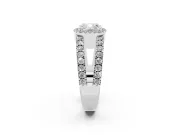 Cushion Cut Diamond Halo Ring Set in Silver with Pavé Split Shank and Prong Setting