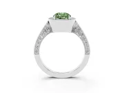 Oval Milgrain Halo Engagement Ring Setting for a Fancy Green Lab-Grown Diamond | Side Stones | Sterling Silver