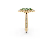 Fancy Green Marquise Cut Diamond Halo Milgrain Pavé Ring Set in Yellow gold with Prong Setting