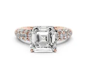 Asscher Cut Multi Row Pave Solitaire Engagement Ring Setting | Domed Shoulders | Rose Gold