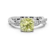 Cushion Cut Twisted Pavé Solitaire Engagement Ring Setting for a Fancy Yellow Lab-Grown Diamond | White Gold
