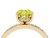 Fancy Yellow Cushion Cut Diamond Pavé Band Ring Set in Yellow gold with Prong-Set Center Stone