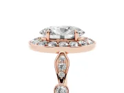 Oval Vintage Halo Engagement Ring Setting | Bezel Station Shoulders | Rose Gold