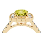 Fancy Yellow Radiant Cut Diamond Milgrain Floral Halo Engagement Ring Set in Yellow gold with Pavé Band