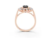 Emerald Cut Floral Double Halo Engagement Ring Setting for a Black Center | Plain Band | Rose Gold