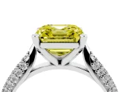 Fancy Yellow Asscher Cut Diamond Solitaire Engagement Ring Set in Platinum with Multi-Row Round Pavé Band and Prong Setting