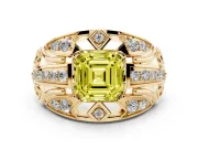 Asscher Cut Art Deco Engagement Ring Setting for a Fancy Yellow Lab-Grown Diamond | Yellow Gold