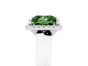 Fancy Green Princess Cut Diamond Halo Ring Set in White gold with Cathedral Band and Prong Setting