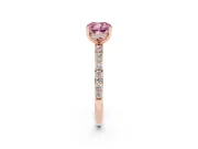 Fancy Pink Cushion Cut Diamond Pavé Band Ring Set in Rose gold with Prong-Set Center Stone