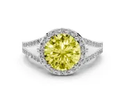 Round Halo Engagement Ring Setting for a Fancy Yellow Lab-Grown Diamond | Pave Split Shank | Platinum