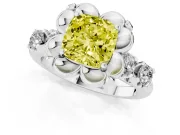 Cushion Cut Floral Engagement Ring Setting for a Fancy Yellow Lab-Grown Diamond | Petal Frame | White Gold