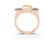 Fancy Yellow Round Cut Diamond Three-Stone Channel Set Ring Set in Rose gold with Smooth Polished Band